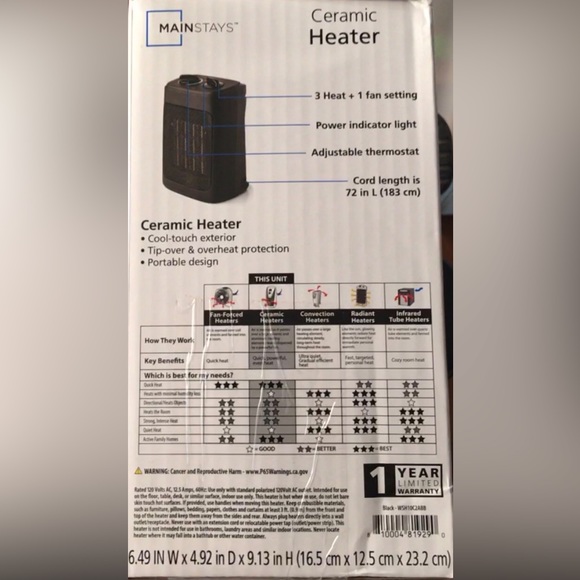 Mainstays Ceramic Heater - Picture 2 of 2